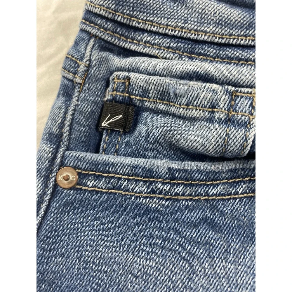 KanCan Women's High Rise Straight Distressed Button Fly Blue Denim Jeans